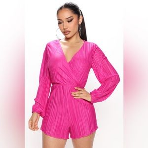 Satin pink romper.